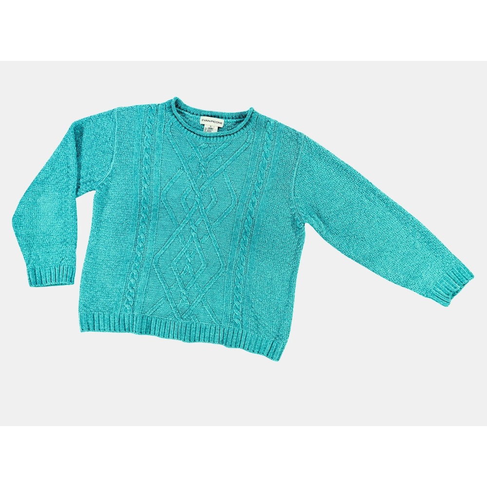 Evan-Picone Turquoise Chenille Cable Knit Sweater Approx. Woman's Large